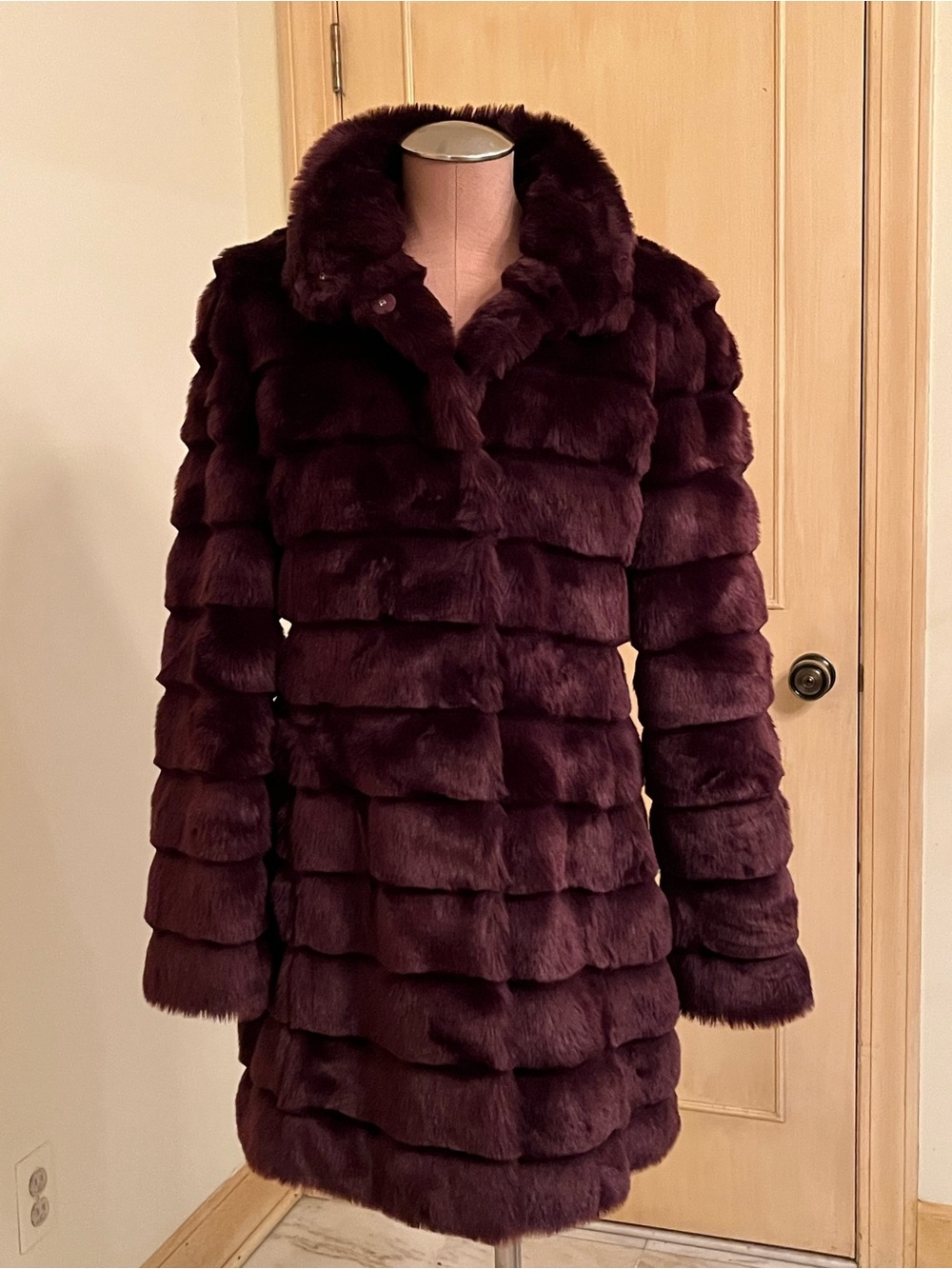 ELIZA J City Chic Plum Faux Fur Maximalism  High Collar Snap Cozy Coat M